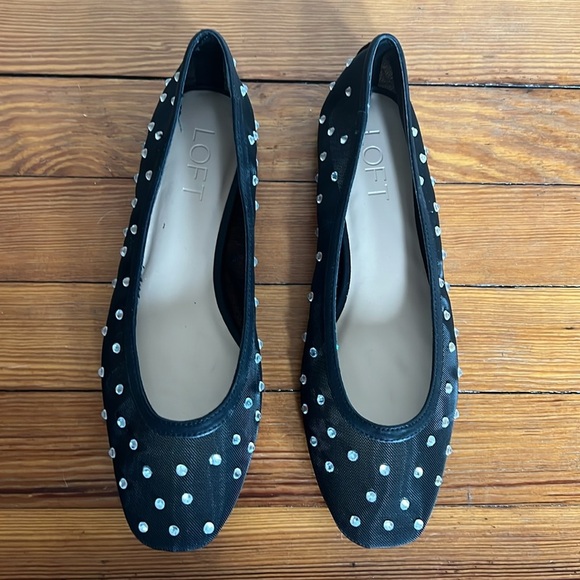 LOFT Chic Black Mesh Sparkling Studded Ballet Flats Size 6 - Picture 3 of 9